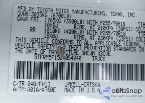 2013 Toyota Tundra Grade 4.6L V8 z USA, uszkodzony, nr VIN 5TFRM5F15DX054240